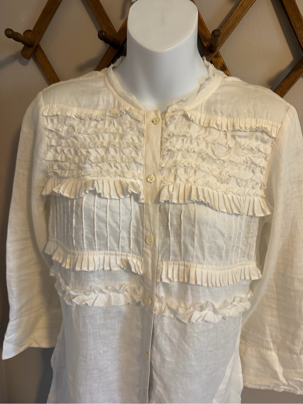 Henry Cottons White 100% Linen Ruffle Pintuck Tunic Shirt Dress Pocket Sz 42 (6) - Picture 2 of 9